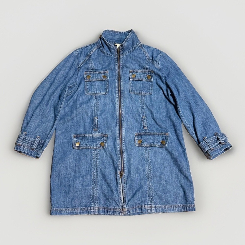 TravelSmith Denim Chore Coat LP Womens Blue Full Zip Utility Jacket Selvedge